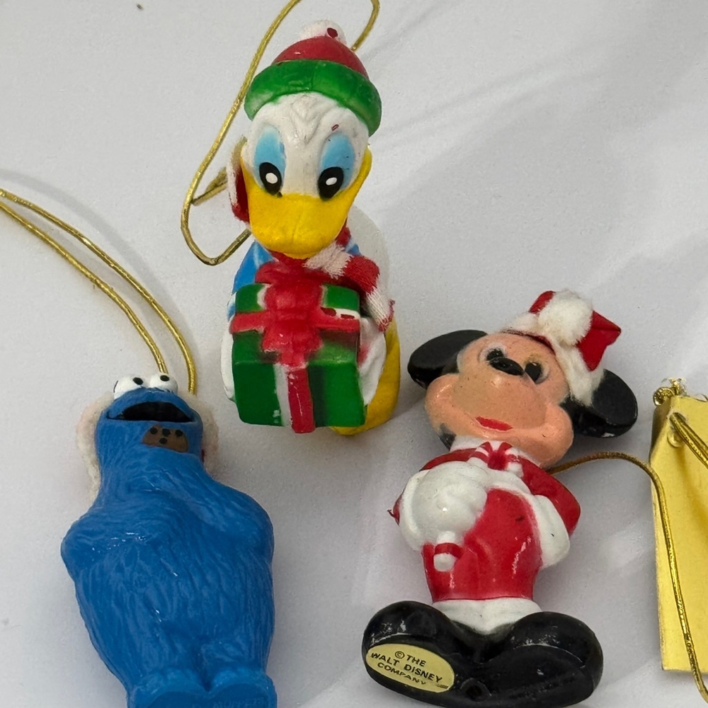 Vintage Ceramic Christmas Walt Disney & Sesame Street Figures Ornaments Lot of 3